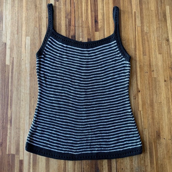 Silk Knit Crochet Tank Top Handmade by MACC Black + White Stripe - Picture 9 of 9